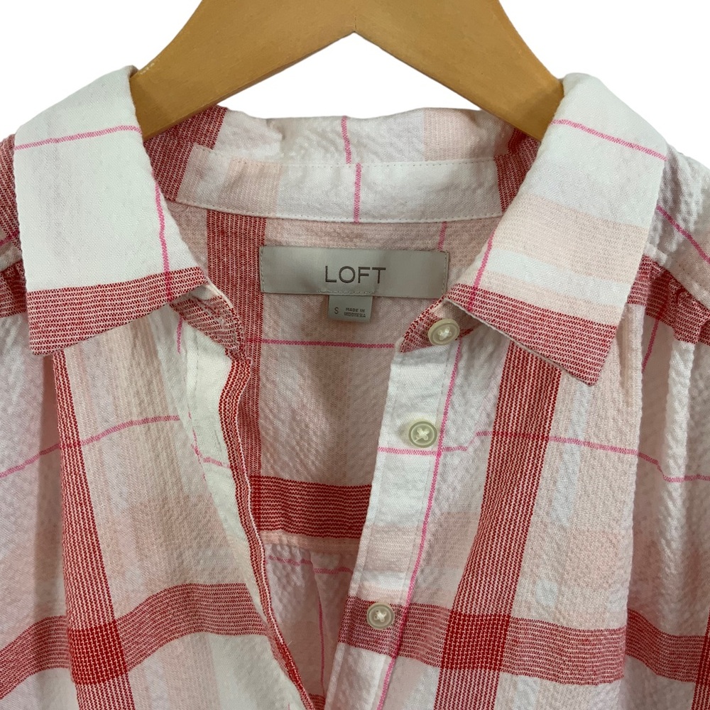 ♻️DONATED 4-30-26♻️ Ann Taylor LOFT Short Sleeve 3/4 Button Down Popover Top - Picture 9 of 11